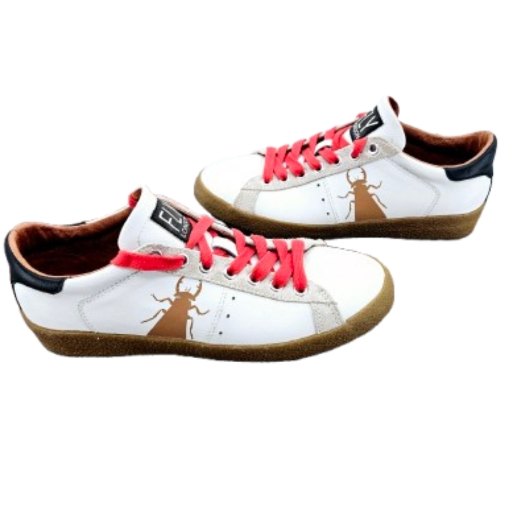 Fly London Berg White Leather Sneakers EU 39 Red Lace Casual Comfort